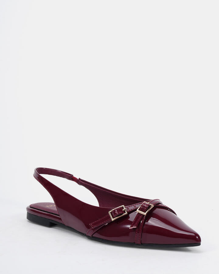 Image of Flats. Product name - Cordova Deep Red Patent Vegan Flats in Deep Red Patent colour by brand - Novo
