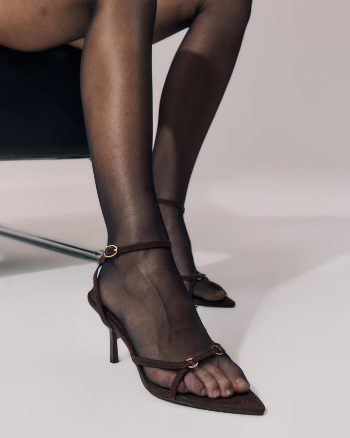 Image of Heels. Product name - Legend Espresso Vegan Heels in Espresso colour by brand - Novo