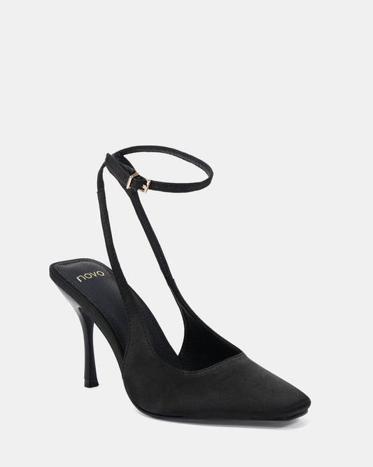 Image of Heels. Product name - Irish Black Satin High Heels in Black colour by brand - Novo