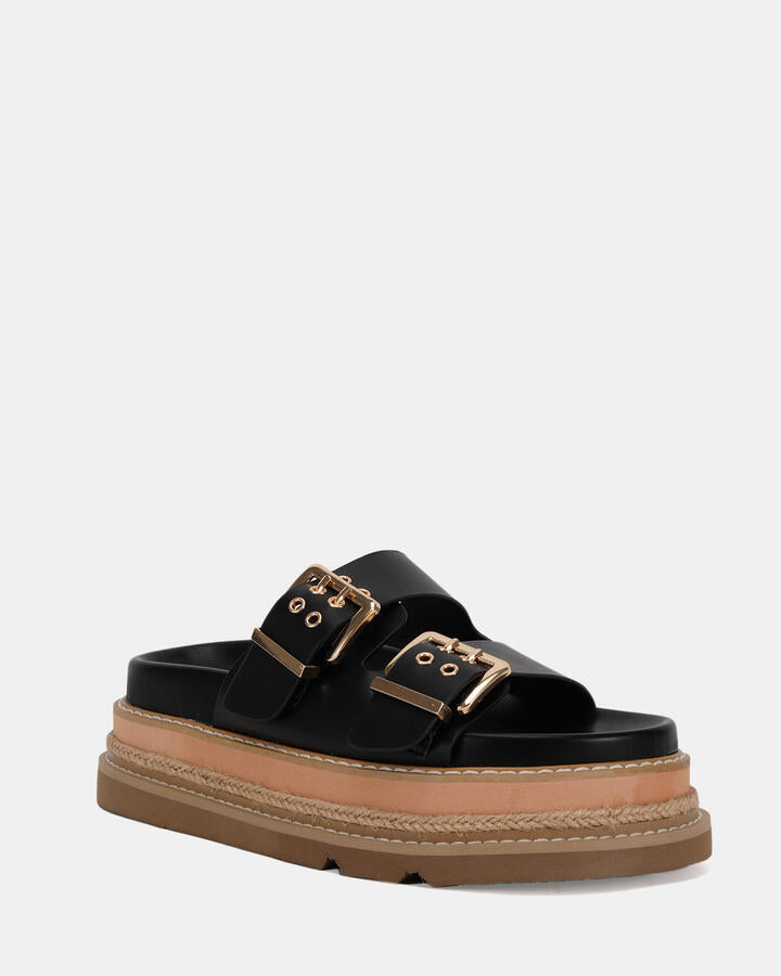 Image of Flats. Product name - Samaira Black Flatform in Black colour by brand - Novo