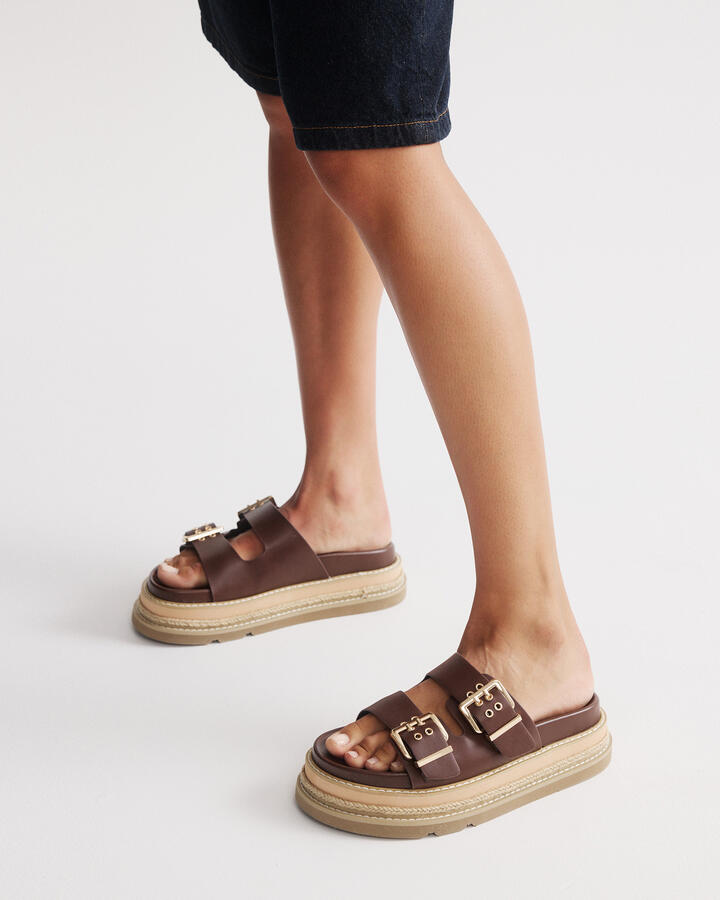 Image of Flats. Product name - Samaira Milk Chocolate Flatform in Midnight colour by brand - Novo