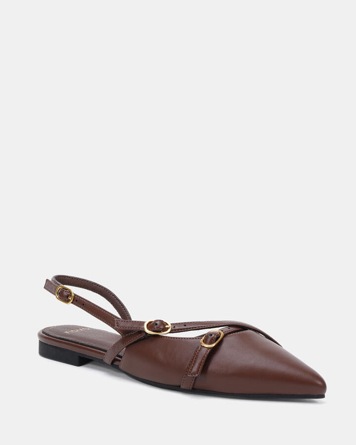 Image of Flats. Product name - Corbin Milk Chocolate Ballet Flats in Midnight colour by brand - Novo