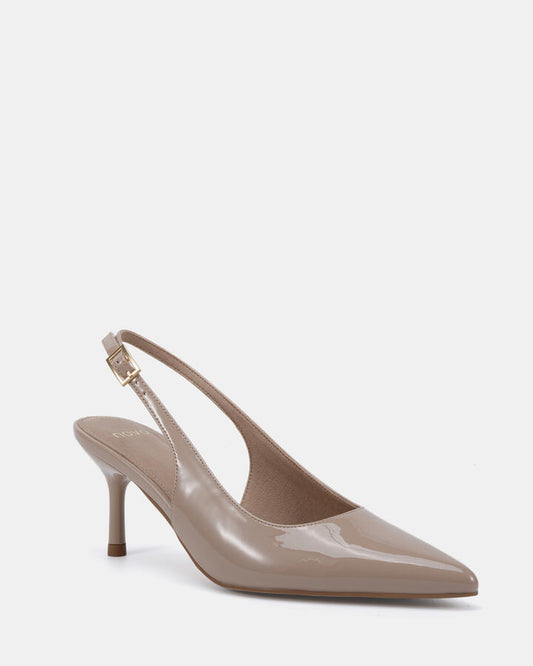 Image of Footwear. Productname: IRMA NEUTRAL PATENT Women's Court - Low Heel Novo Heels in Neutral Patent colour by brand - Novo