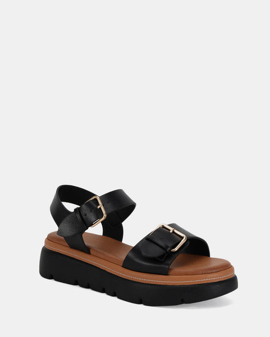 Image of Flats. Productname: TANAKA BLACK Women's Strappy - Flat Novo Sandals in Black colour by brand - Novo