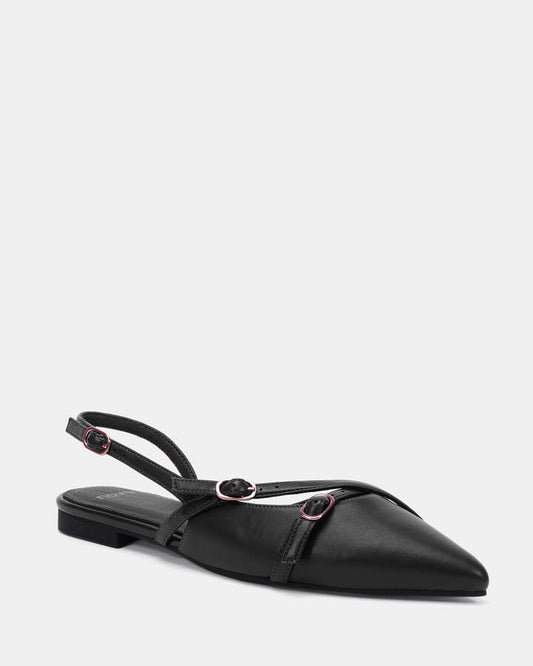 Image of Flats. Product name - Corbin Black Ballet Flats in Black colour by brand - Novo