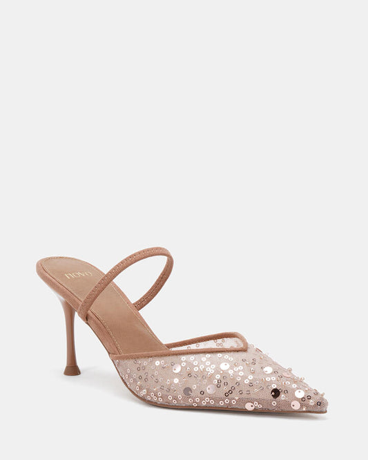 Image of Heels. Product name - Paedyn Camel Vegan Heels in Beige colour by brand - Novo