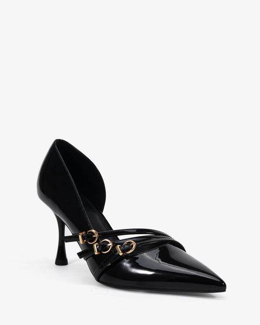 Image of Footwear. Productname: INLOVE Black Patent Women's Court - Low Heel Novo Heels in Black colour by brand - Novo