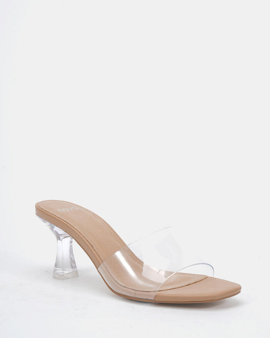 Image of Heels. Productname: Viero: Clear - Women's Strappy - Low Heel in Beige colour by brand - Novo