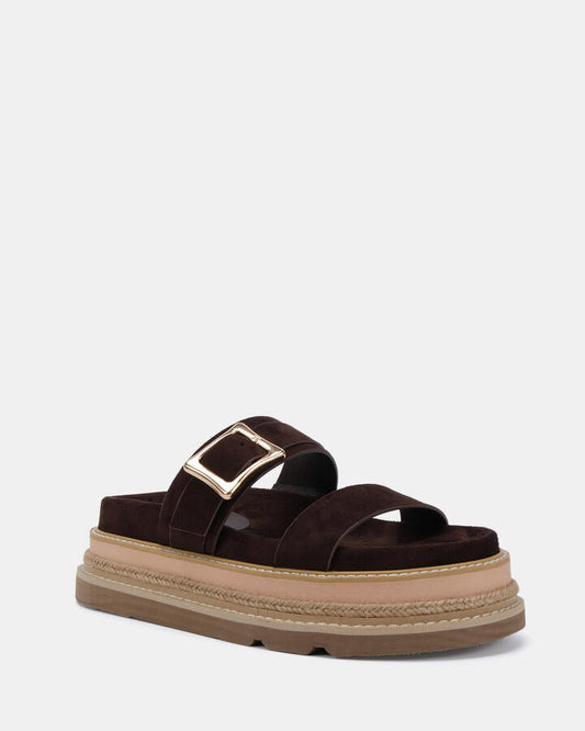 Image of Sandals. Product name - Sierah Espresso Suede Sandals in Espresso Suede colour by brand - Novo