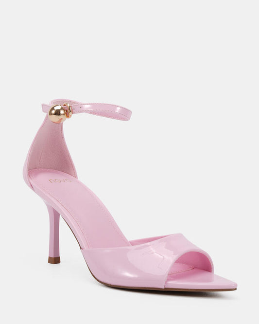 Image of Heels. Productname: Mirayer: Fairy Floss Patent - Women's Strappy - High Heel in Fairy Floss Patent colour by brand - Novo