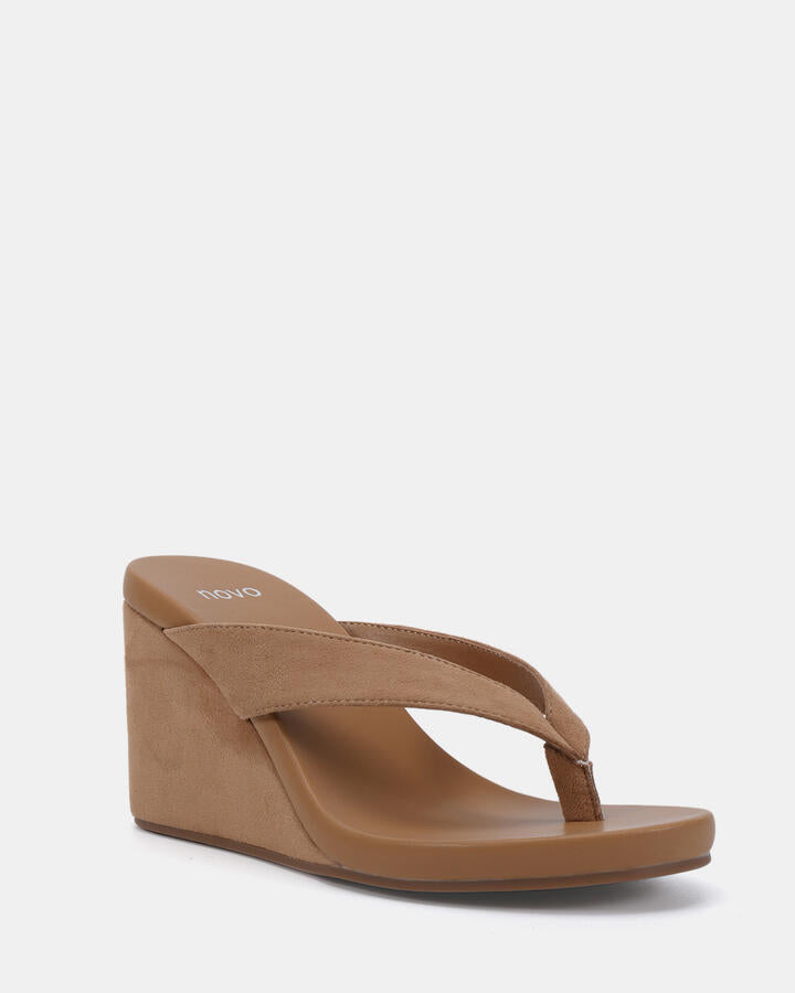 Image of Sandals. Product name - Baci Biscoff Suede Wedge Sandals in Biscoff Suede colour by brand - Novo