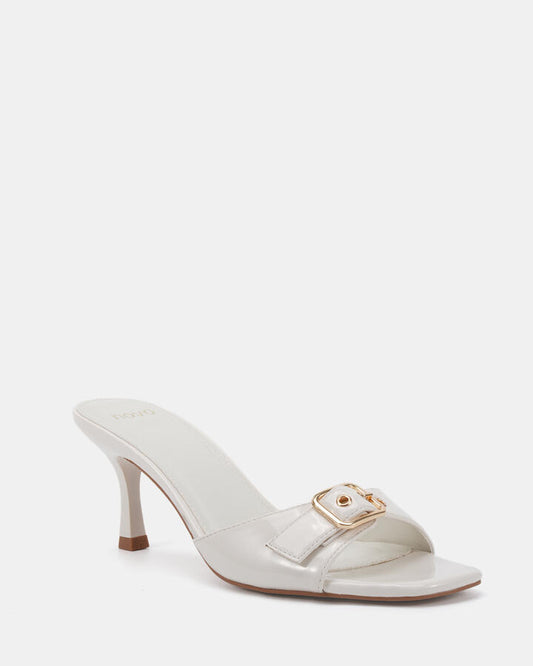 Image of Sandals. Product name - Venezia White Patent Mules in White colour by brand - Novo
