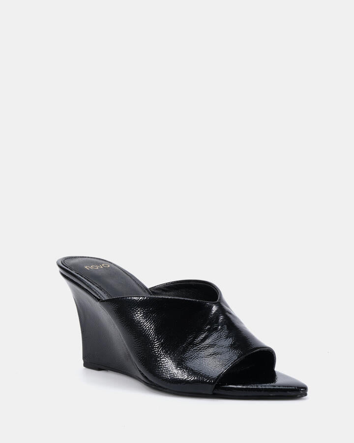 Image of Boots. Product name - Zapphire Black Crinkle Vegan Wedges in Black Crinkle colour by brand - Novo