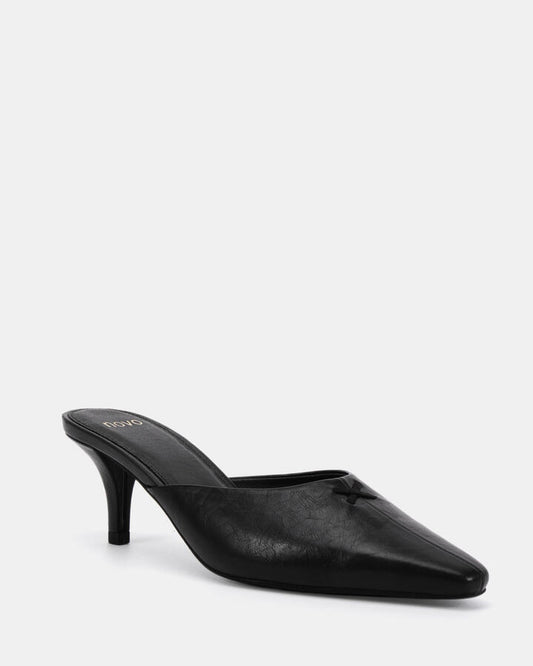 Image of Heels. Product name - Irvine Black Low Heels in Black colour by brand - Novo