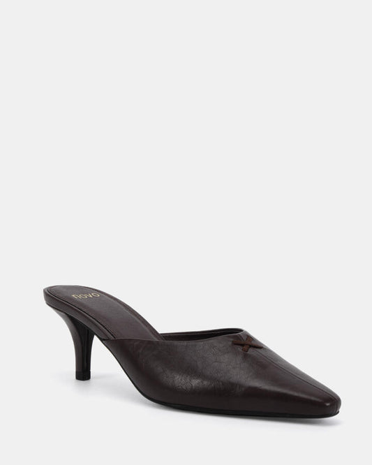 Image of Heels. Product name - Irvine Espresso Vegan Heels in Espresso colour by brand - Novo