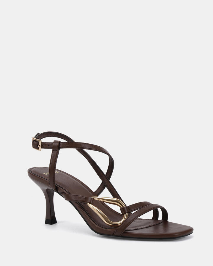 Image of Heels. Product name - Morena Milk Chocolate Open Toe Heels in Midnight colour by brand - Novo