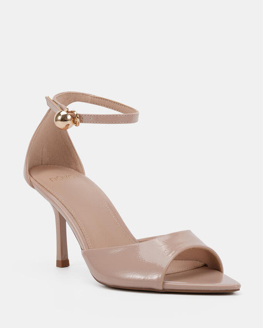 Image of Heels. Productname: Mirayer: Neutral Crinkle Patent - Women's Strappy - High Heel in Blue Violet colour by brand - Novo