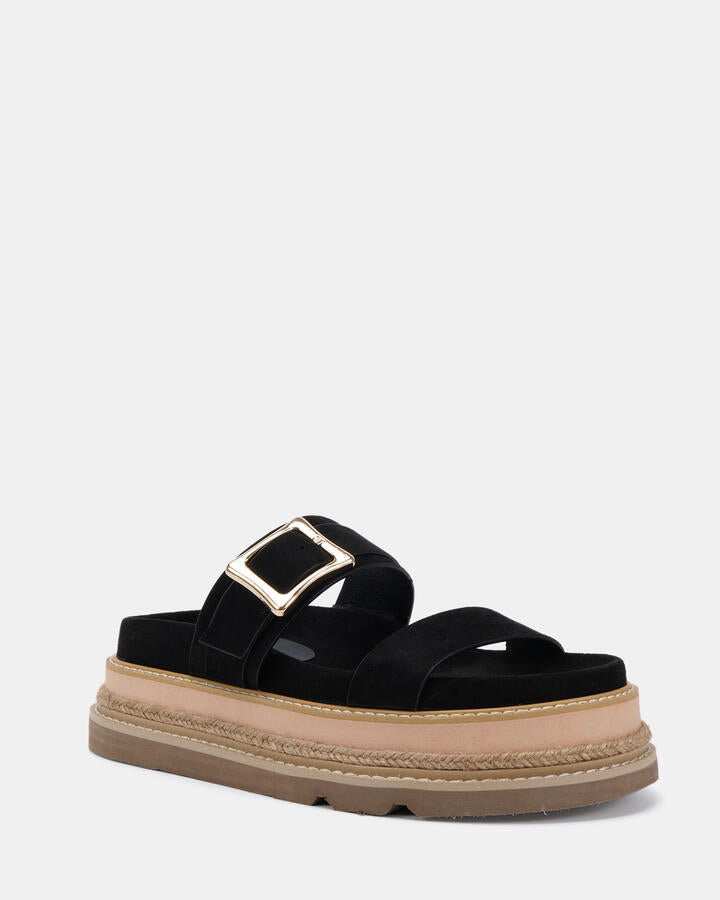Image of Sandals. Product name - Sierah Black Suede Sandals in Black colour by brand - Novo