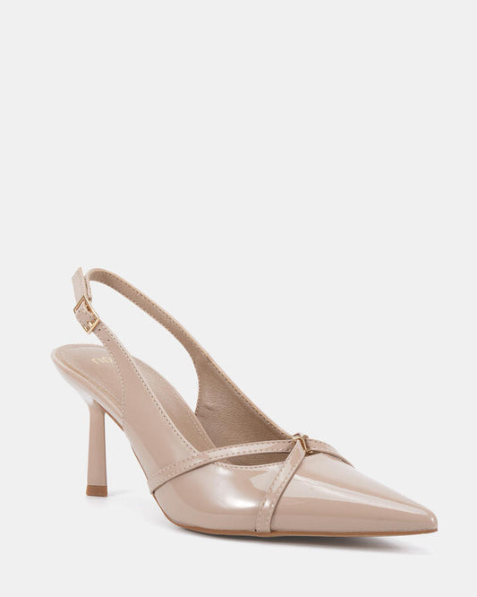 Image of Shoes. Productname: Irona: Neutral Patent - Women's Court - Low Heel in Neutral Patent colour by brand - Novo