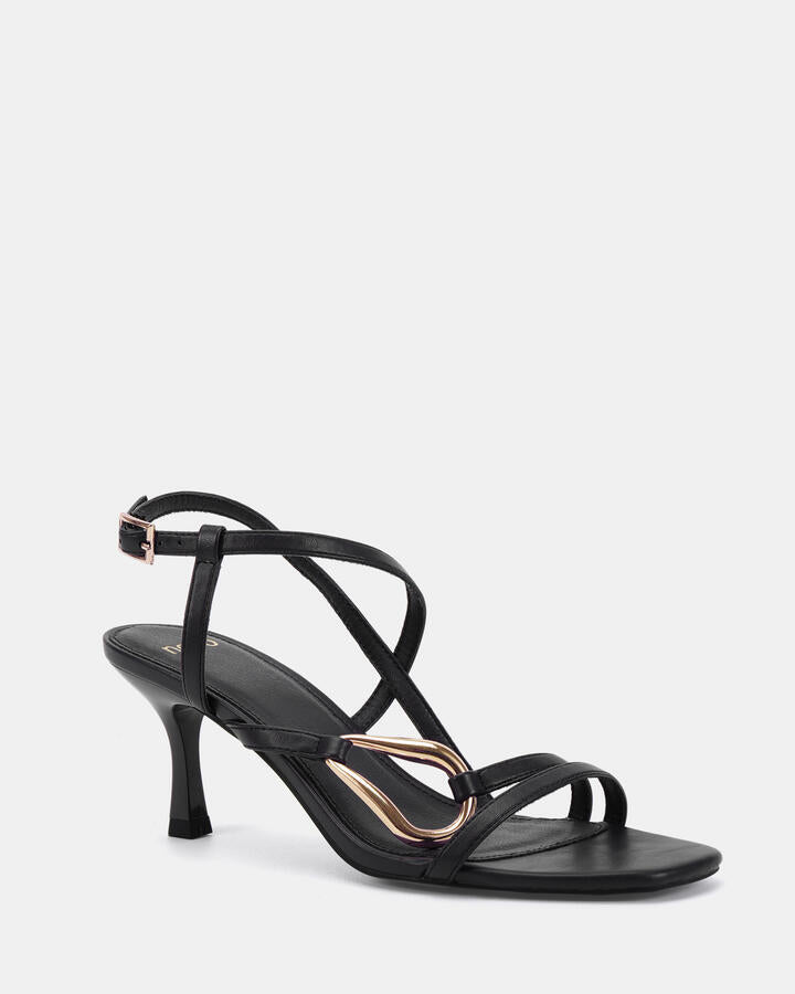 Image of Heels. Product name - Morena Black Open Toe Heels in Black colour by brand - Novo