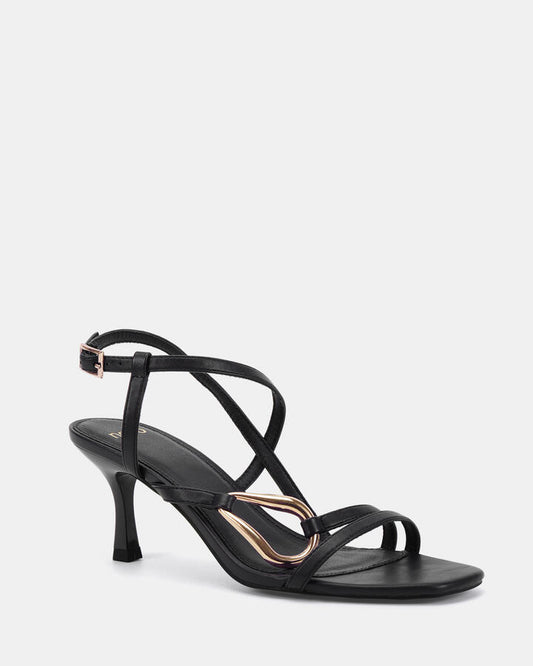 Image of Heels. Product name - Morena Black Open Toe Heels in Black colour by brand - Novo