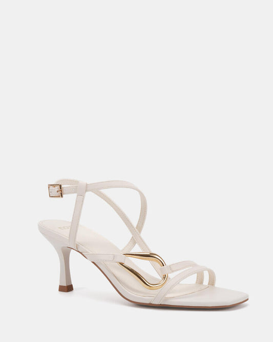 Image of Heels. Product name - Morena White Open Toe Heels in Multi colour by brand - Novo