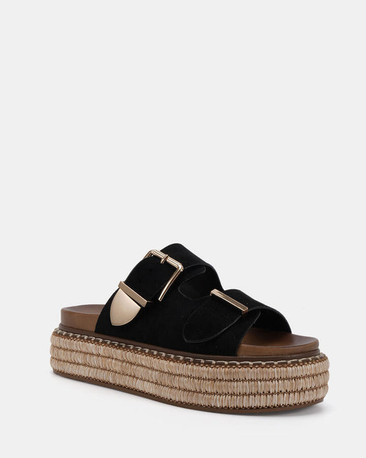 Image of Sandals. Product name - Sazkia Black Suede Sandals in Black colour by brand - Novo