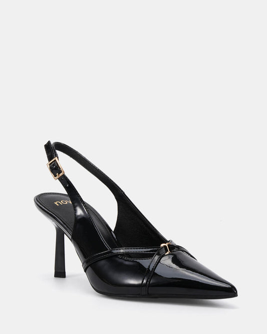 Image of Footwear. Productname: IRONA Black Patent Women's Court - Low Heel Novo Heels in Black colour by brand - Novo
