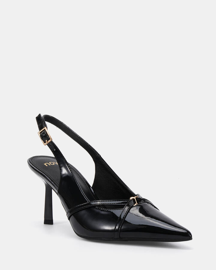 Image of Heels. Product name - Irona Black Patent Corporate in Black colour by brand - Novo