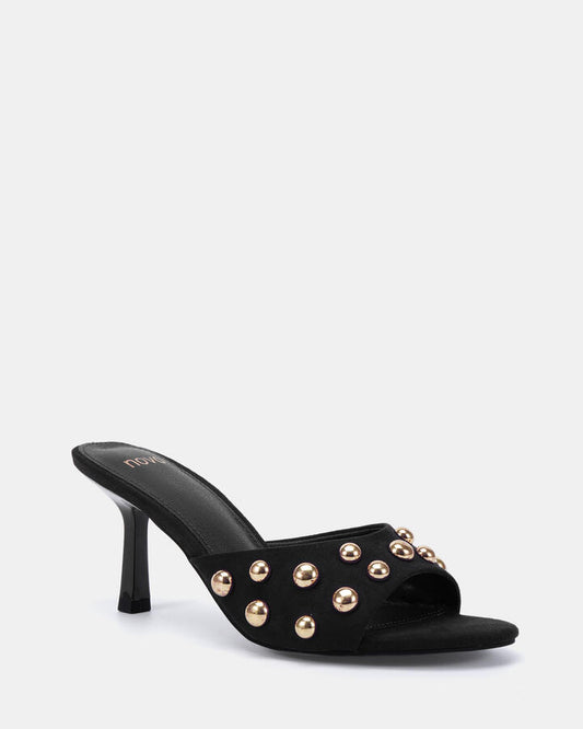Image of Heels. Product name - Zpells Black Vegan Heels in Black colour by brand - Novo