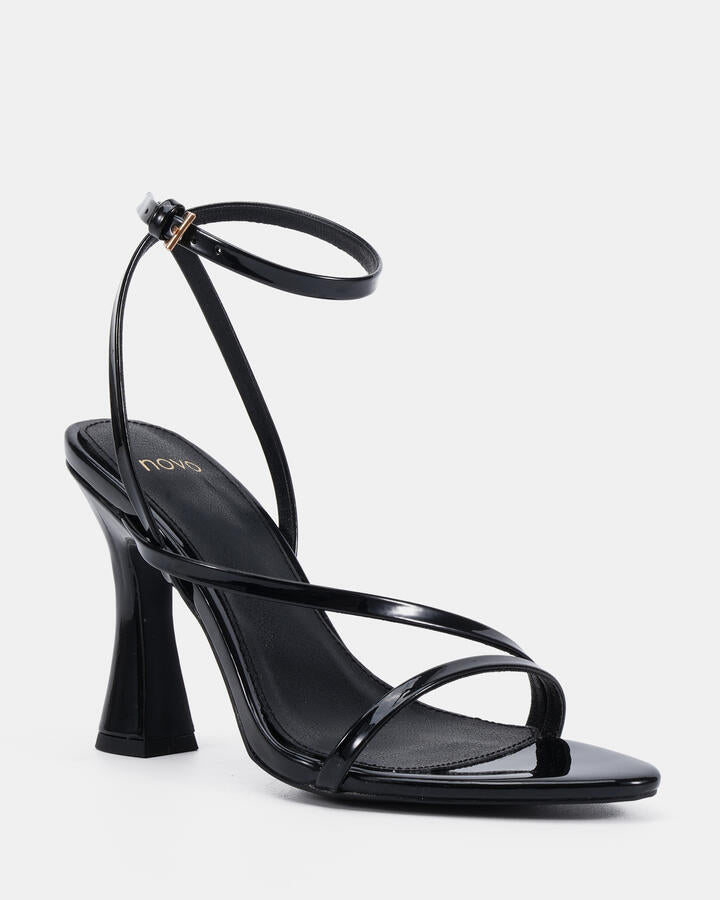 Image of Heels. Product name - Zabine Black Patent Vegan Heels in Black colour by brand - Novo