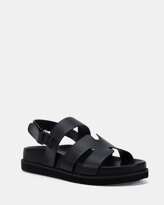 Image of Sandals. Product name - Tarquin Black Flat Sandals in Black colour by brand - Novo