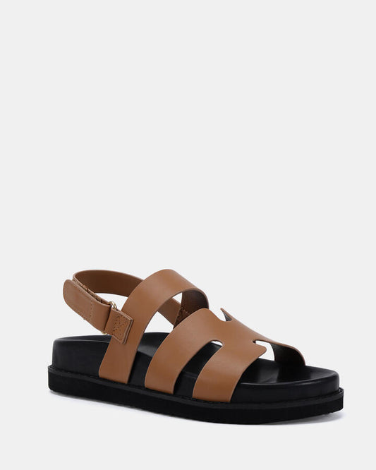 Image of Sandals. Product name - Tarquin Caramel Flat Sandals in Caramel colour by brand - Novo