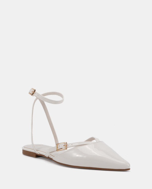 Image of Flats. Productname: Calanthe: White Patent - Women's Casual Flat Closed in White colour by brand - Novo