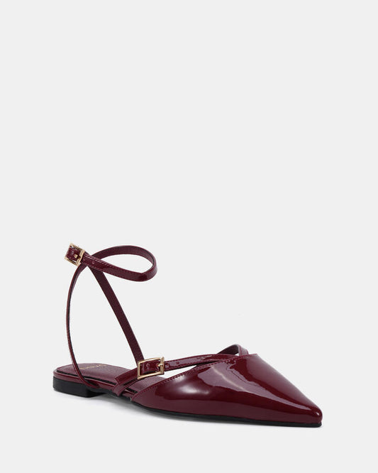 Image of Flats. Productname: Calanthe: Deep Red Patent - Women's Casual Flat Closed in Deep Red Patent colour by brand - Novo