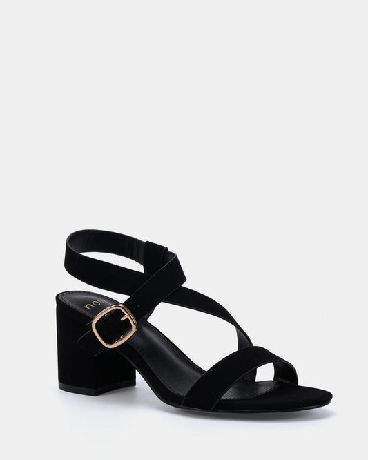 Image of Heels. Product name - Vincenzo Black Vegan Heels in Black colour by brand - Novo