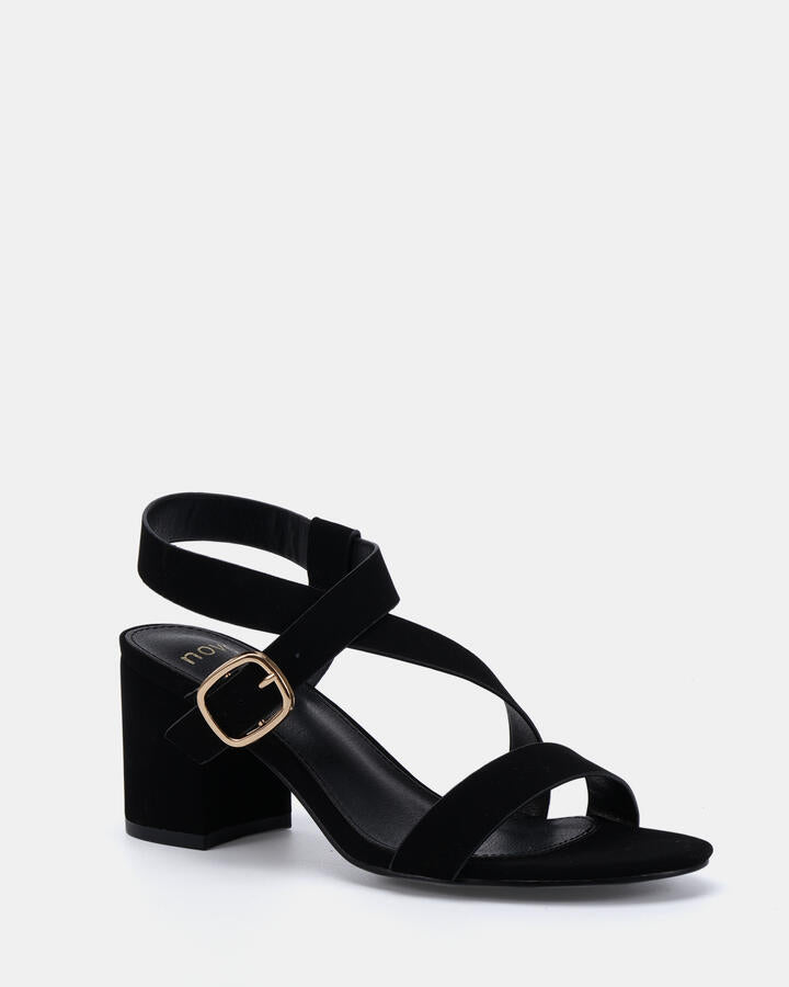 Image of Heels. Product name - Vincenzo Black Vegan Heels in Black colour by brand - Novo
