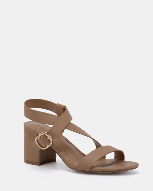 Image of Heels. Productname: Vincenzo: Camel - Women's Strappy - Low Heel in Beige colour by brand - Novo