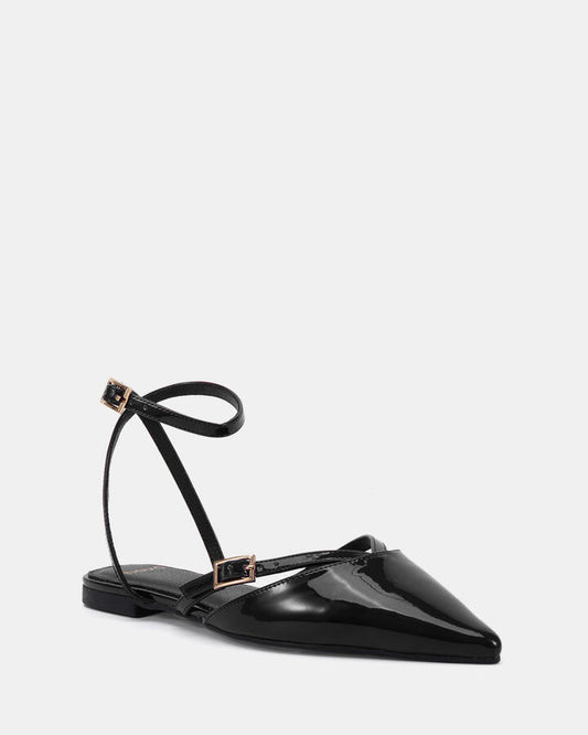 Image of Flats. Product name - Calanthe Black Patent Ballet Flats in Black colour by brand - Novo