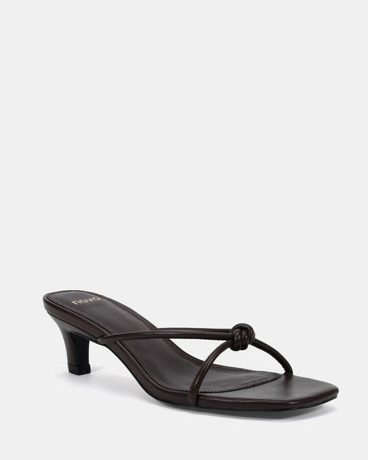 Image of Heels. Productname: Vidal: Espresso - Women's Strappy - Low Heel in Espresso colour by brand - Novo