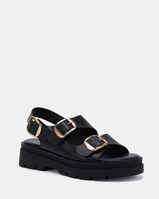 Image of Sandals. Product name - Tarty Black Flat Sandals in Black colour by brand - Novo