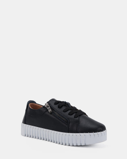 Image of Sneakers. Product name - Hattie Rivers Black Lace Up Sneakers in Black colour by brand - Novo