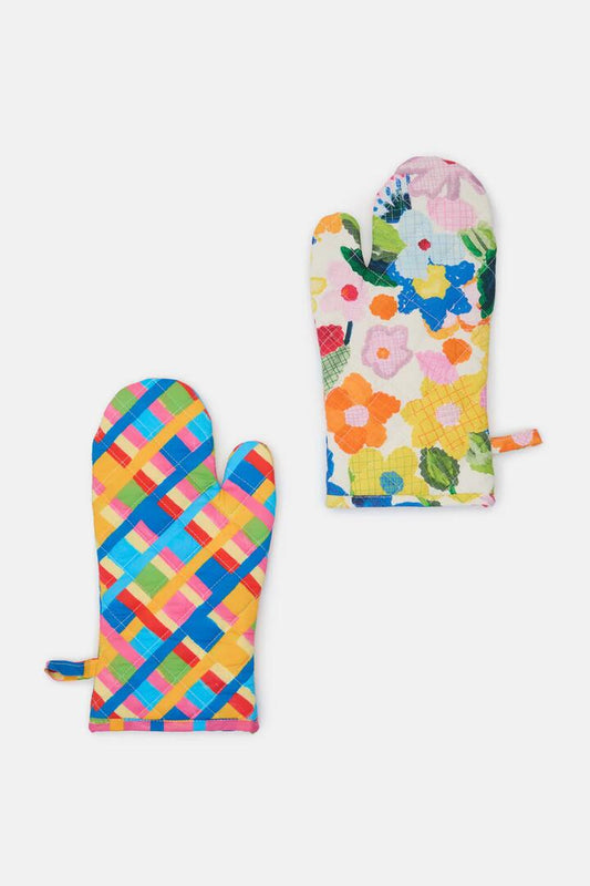 Image of Kitchen & Dining. Productname: Cross Stitch Flower Oven Mitt Set in Print colour by brand - Gorman