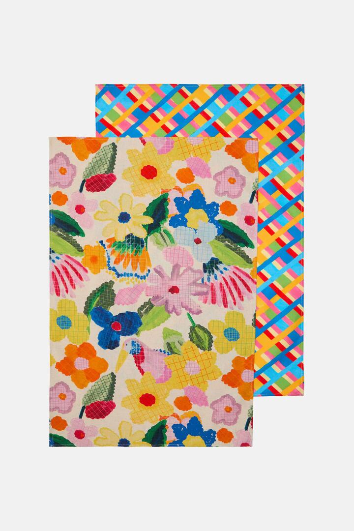 Image of Kitchen & Dining. Productname: Cross Stitch Flower Tea Towel Set in Print colour by brand - Gorman