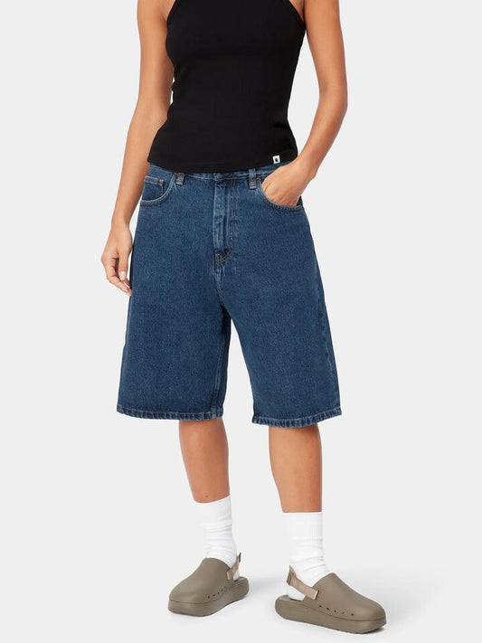 Image of a model wearing Shorts. Productname: Carhartt Wip Brandon Short in Blue colour by brand - Carhartt Wip