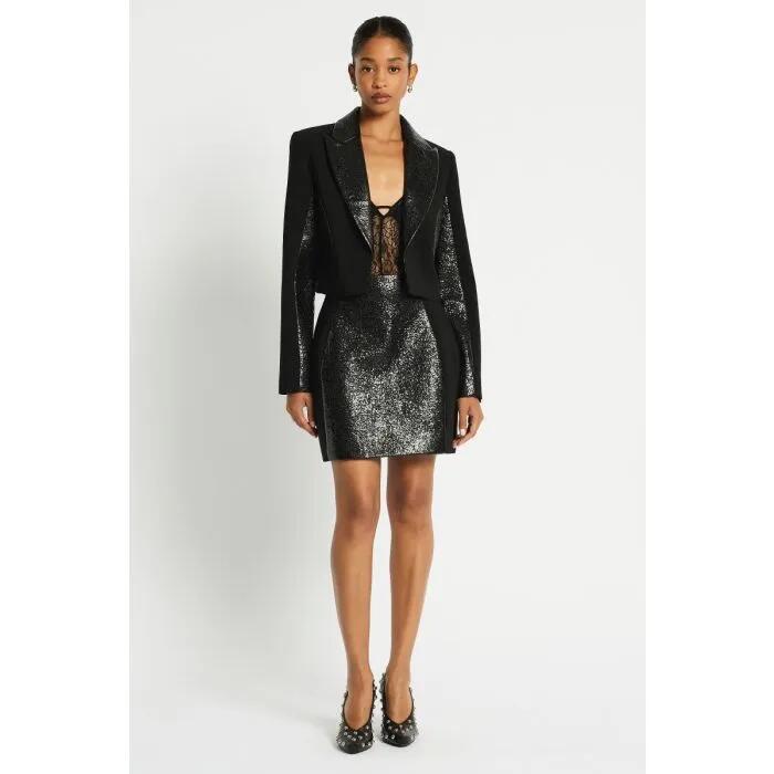 Image of a model wearing Outerwear. Productname: After Party Blazer in Black colour by brand - sass and bide