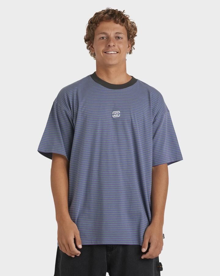 Image of a model wearing Tops. Productname: Billabong - Mens Absense T-Shirt - Deep Purple - in Deep Purple colour by brand - Billabong