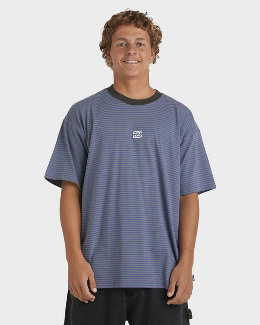 Image of a model wearing Tops. Productname: Billabong - Mens Absense T-Shirt - Deep Purple - in Deep Purple colour by brand - Billabong