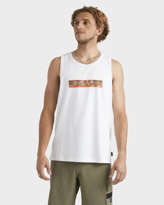 Image of a model wearing Tops. Productname: Quiksilver Mens Camoflage Tank White - in White colour by brand - Quiksilver
