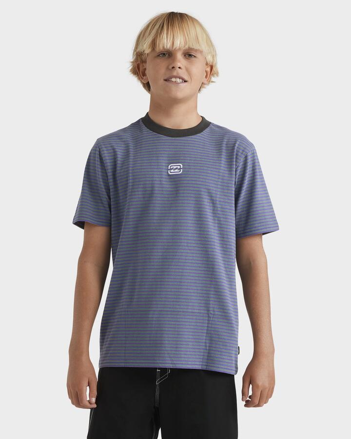 Image of a model wearing Tops. Productname: Billabong - Boys 8-16 Absense T-Shirt - Purple - in Purple colour by brand - Billabong